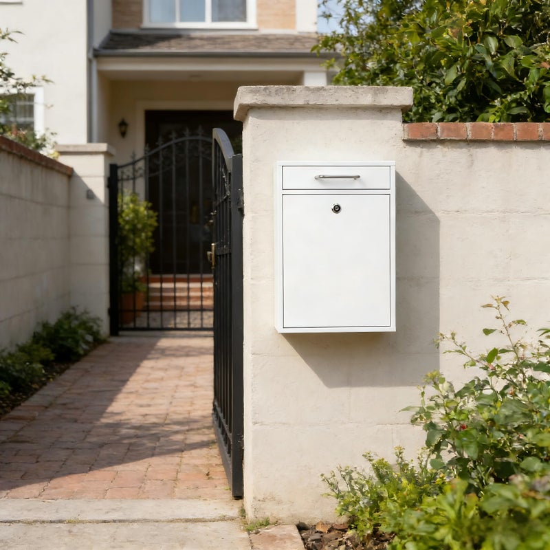 KYODOLED Steel Key Lock Mail Boxes Outdoor, Locking Wall Mount Mailbox, Security Lock Drop Box, Collection Boxes for House, Office or School,16.2H x 11.2L x 4.6W Inches, White X Large - Image 2